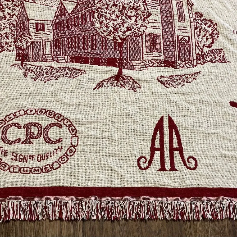 Vintage Rare Avon Mrs Albee Collectible Throw Blanket Red Cream
